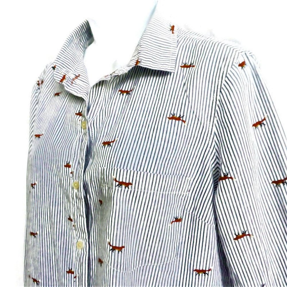 Old Navy Novelty Shirt Fox Stripe Lightweight Check Pocket Animal Lover Cotton M